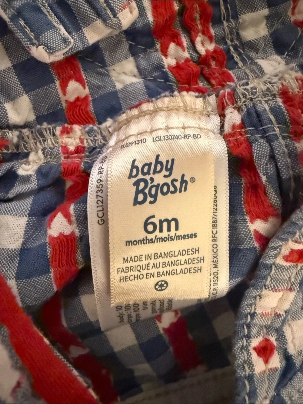 OshKosh B'gosh Blue Gingham Romper with Red Hearts